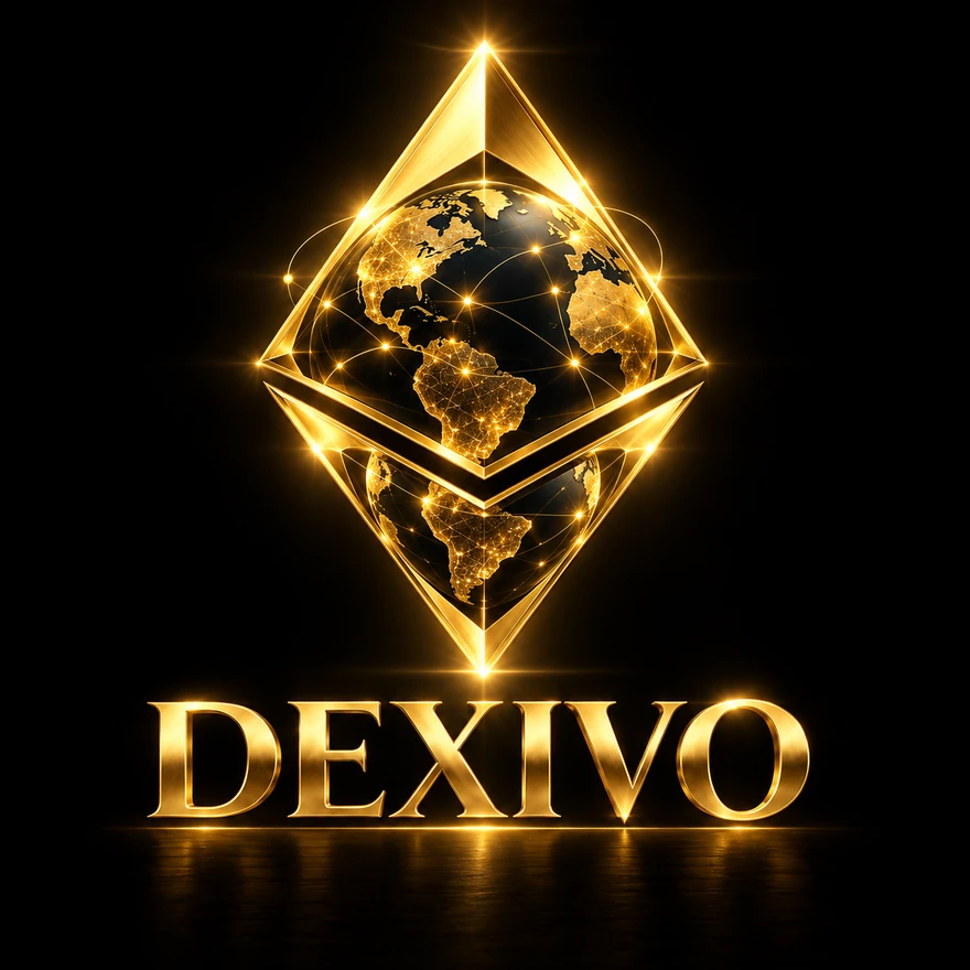 Approved DEXIVO golden Earth crystal emblem with DEXIVO below